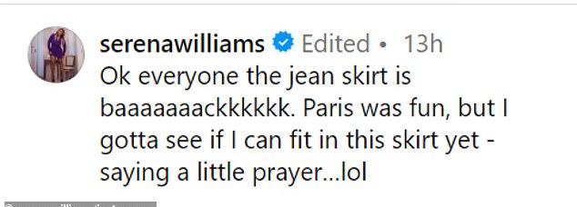 Всем привет, джинсовая юбка вернууулась. Париж был классным, но мне нужно посмотреть, влезу ли я в эту юбку — буду молиться… ха-ха-ха, — написала она в подписи
