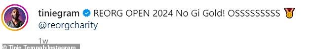 Триумфальный рэпер пишет в подписи под постом: "REORG OPEN 2024 No Gi Gold! OSSSSSSSSS."